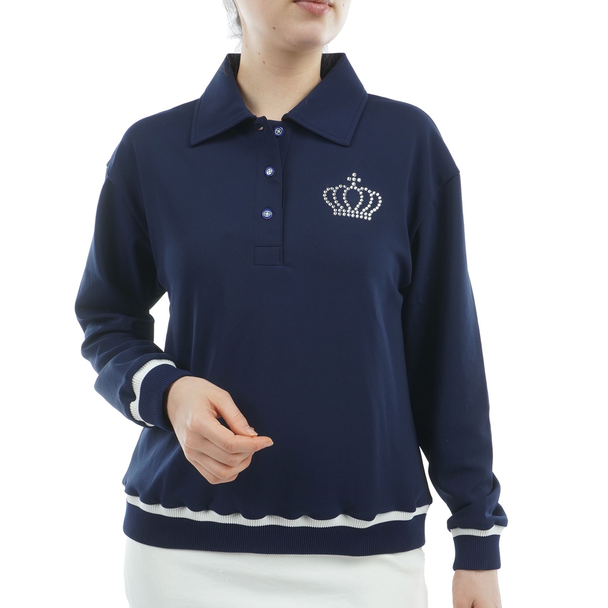 パーリゲイツ　長袖ポロシャツ　サイズ0  レディースゴルフウェア　ネイビー　刺繍 サイズ：0 PEARLY GATES パーリーゲイツ 長袖ポロシャツ ホワイト系
