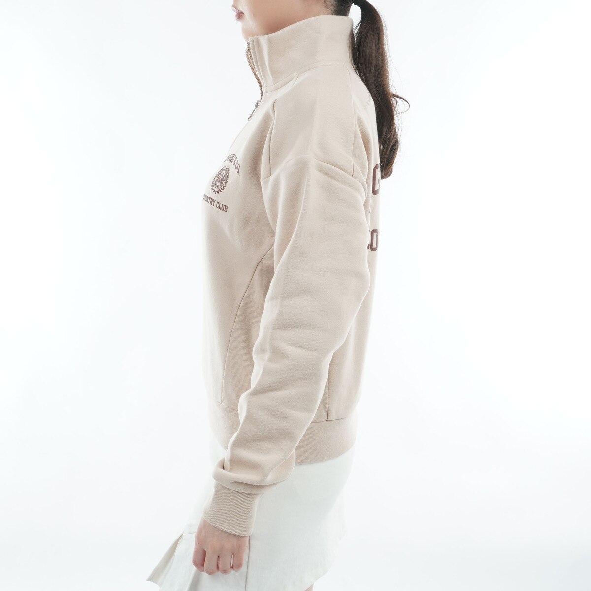 裏起毛 ハーフジップ カレッジ ロゴ 長袖スウェット レディス(中間着