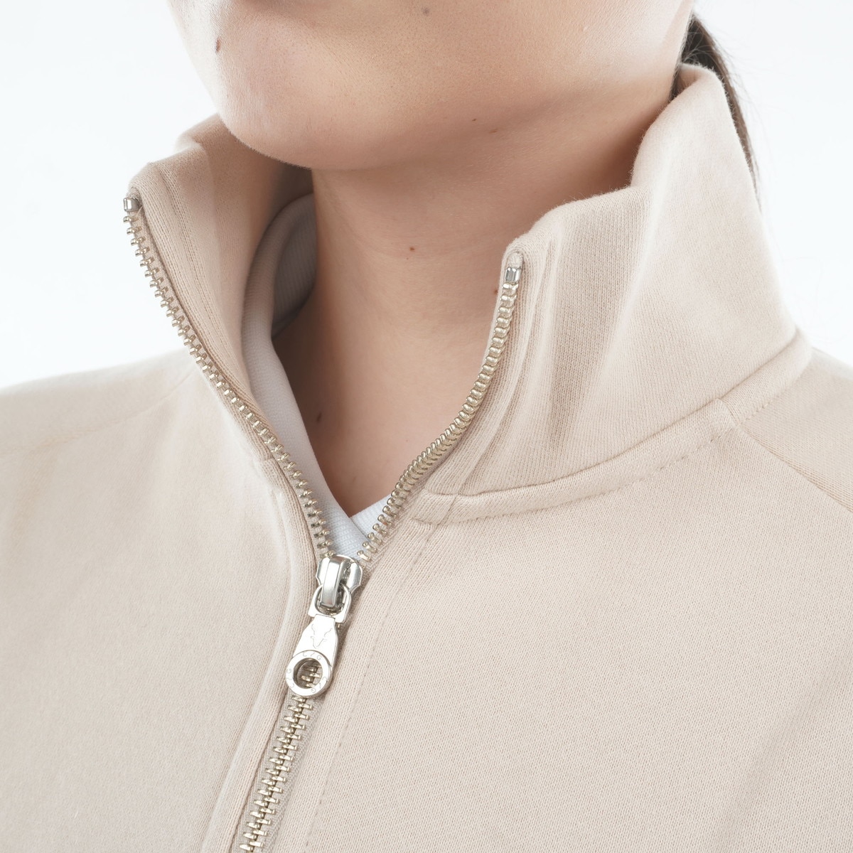 裏起毛 ハーフジップ カレッジ ロゴ 長袖スウェット レディス(中間着