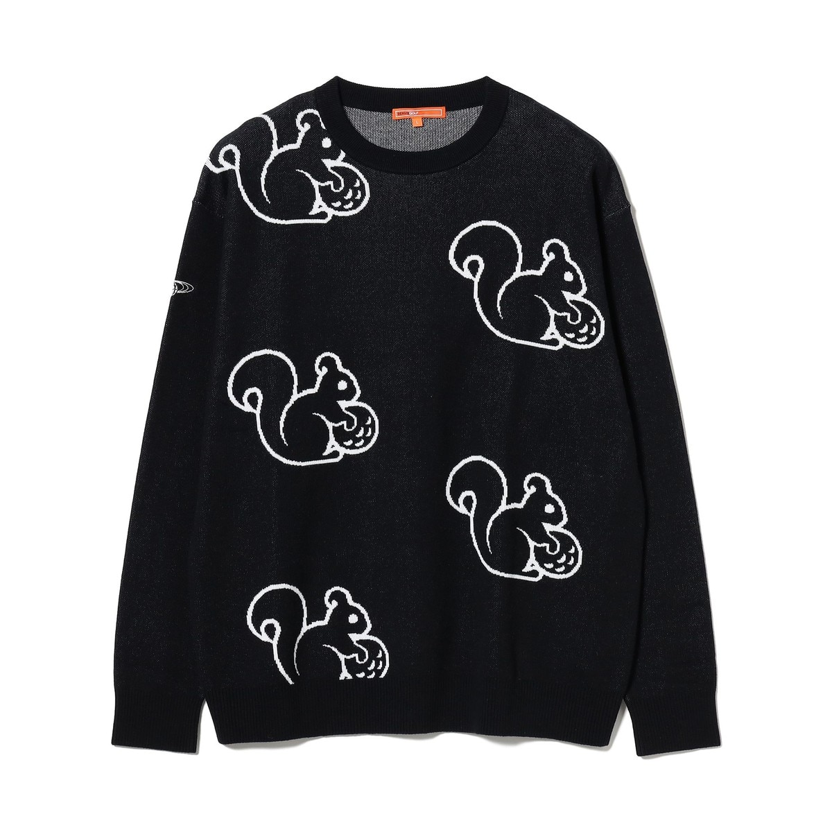 断捨離中‼️BEAMS GOLF 黒 ニットセーター L ORANGE LABEL リス総柄 プルオーバーニット(中間着(セーター