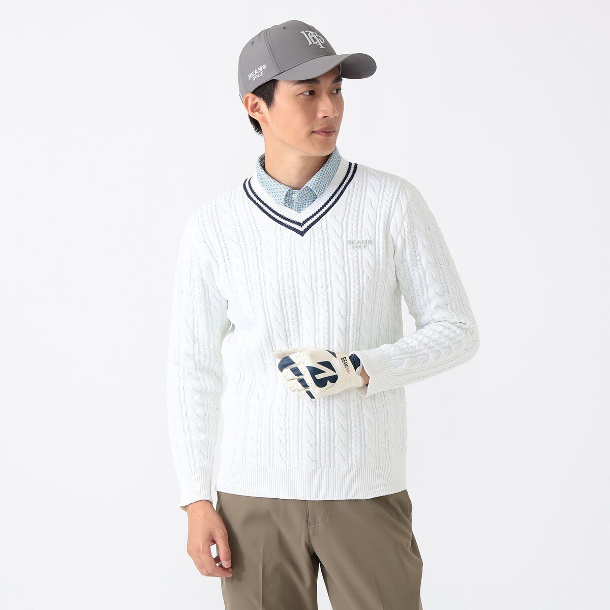 ビームスゴルフ チルデンニット ケーブルニット セーター ウール アイボリー L ビームスゴルフ チルデンニット ケーブルニット セーター ウール