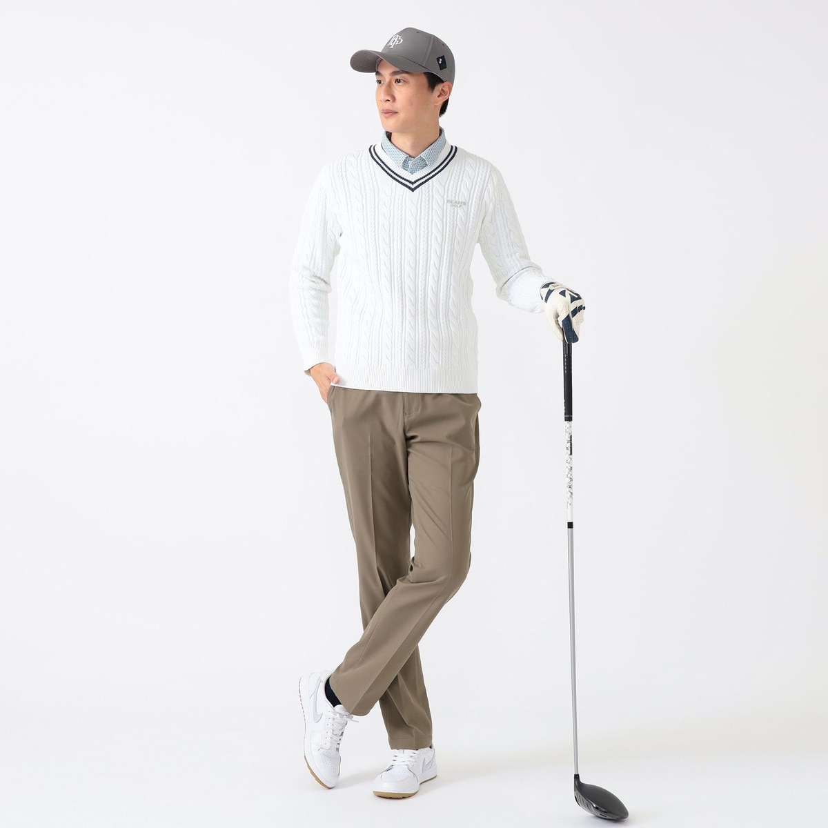 BEAMS GOLF ビームスゴルフ Vケーブルネックニット メンズ S BEAMS GOLF（ビームス ゴルフ） セーター ニット PURPLE LABEL