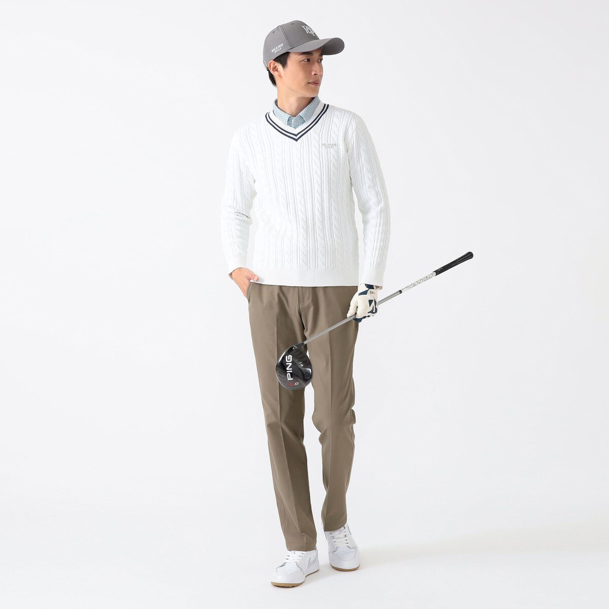 PURPLE LABEL ケーブル編 チルデン Vネック セーター(中間着(セーター