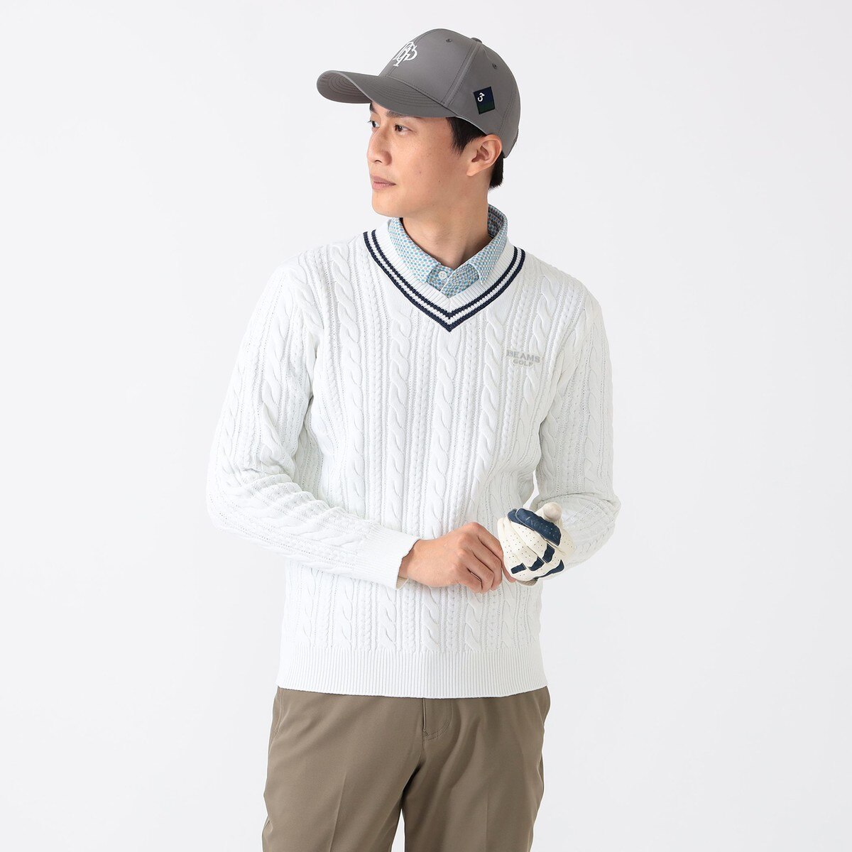 PURPLE LABEL ケーブル編 チルデン Vネック セーター(中間着(セーター