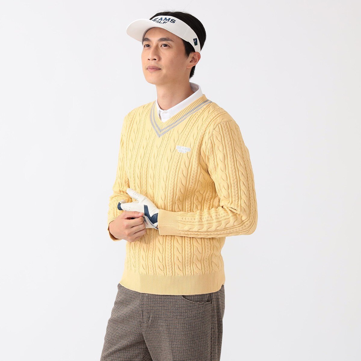 PURPLE LABEL ケーブル編 チルデン Vネック セーター(中間着(セーター