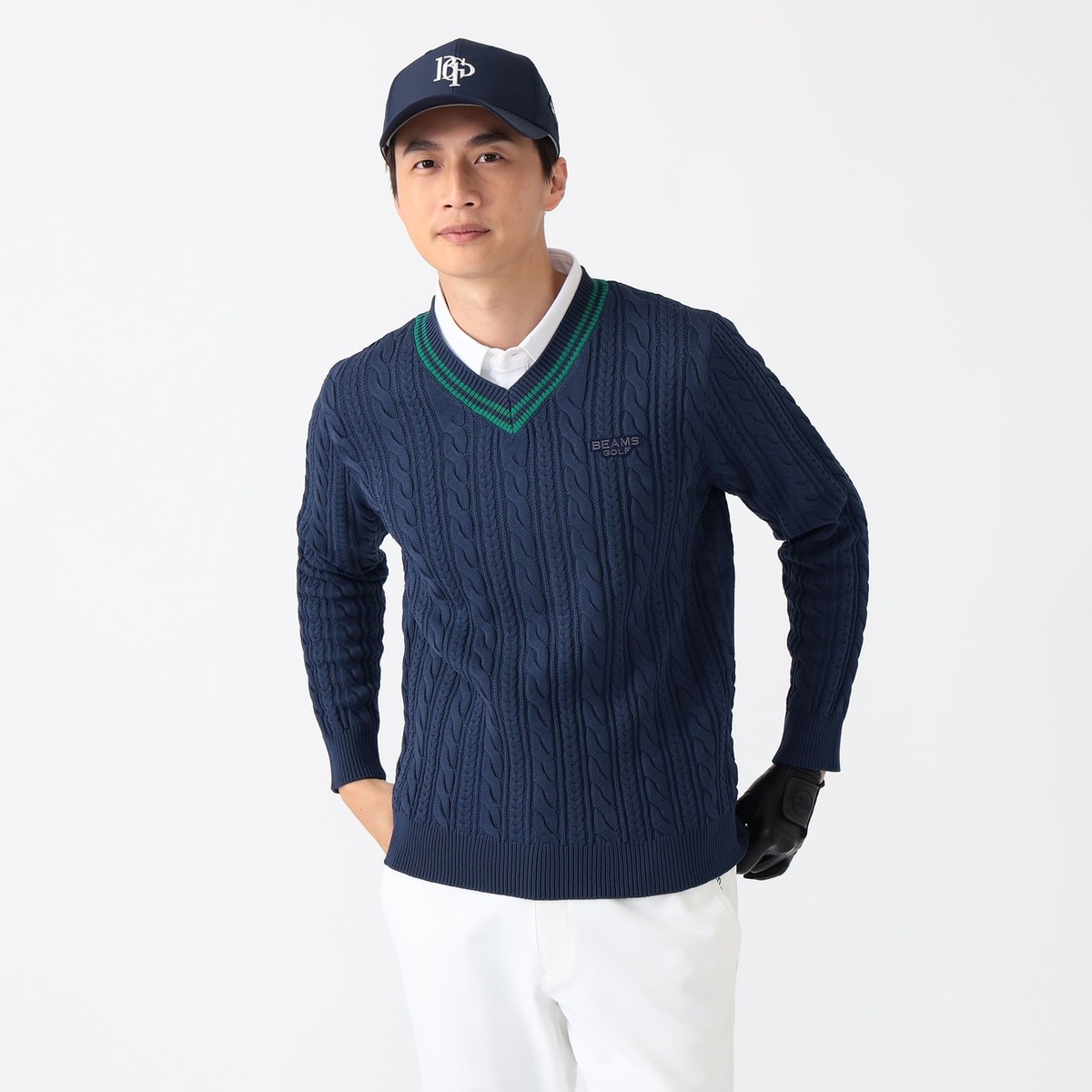 PURPLE LABEL ケーブル編 チルデン Vネック セーター(中間着(セーター