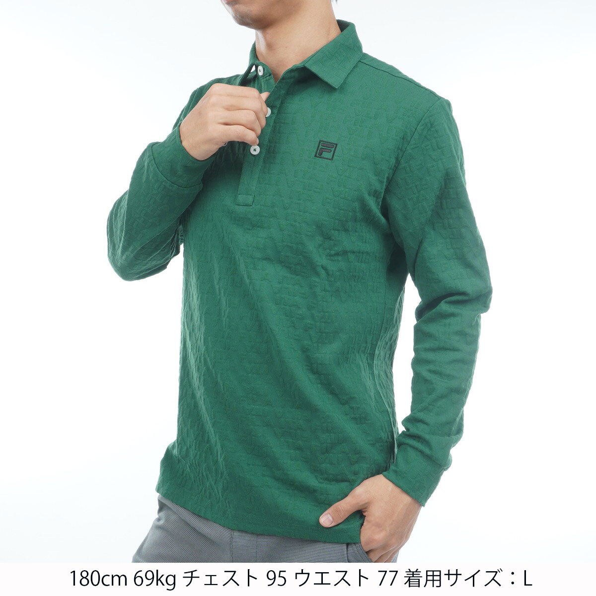 【新品・未使用】【限定品】FILA ポロシャツ L オリーブグリーン WTAロゴ ロゴジャカード 長袖ポロシャツ(長袖シャツ・ポロシャツ)|FILA(フィラ