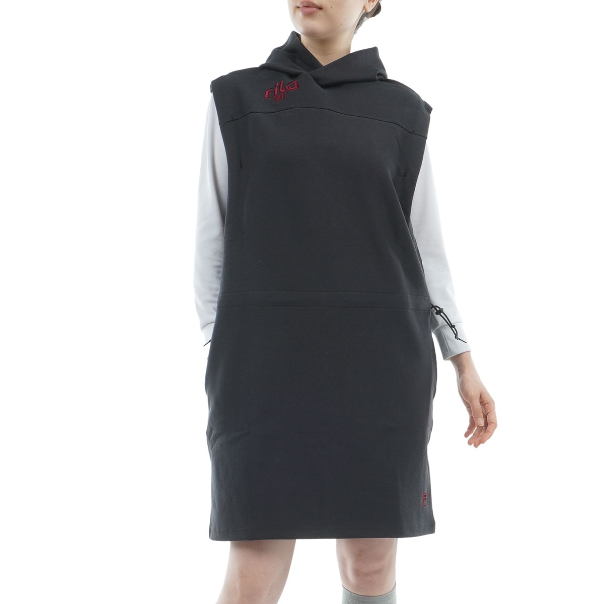 【フィラゴルフ】ドット ジップアップ 中綿 ゴルフ ワンピース M 黒×グレー フィラゴルフ】ドット ジップアップ 中綿 ゴルフ ワンピース M