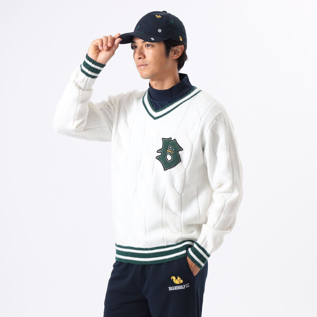 ORANGE LABEL リブライン Vネック ニット(中間着(セーター、トレーナー