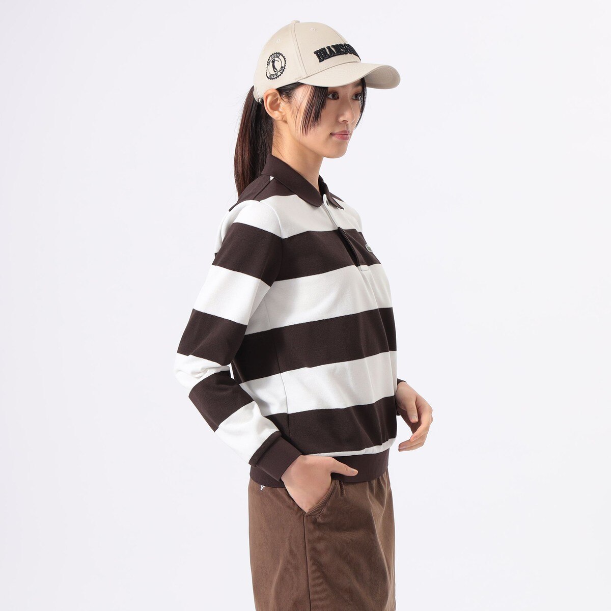 別注 LACOSTE ボーダー ロングスリーブ ポロシャツ レディス(長袖