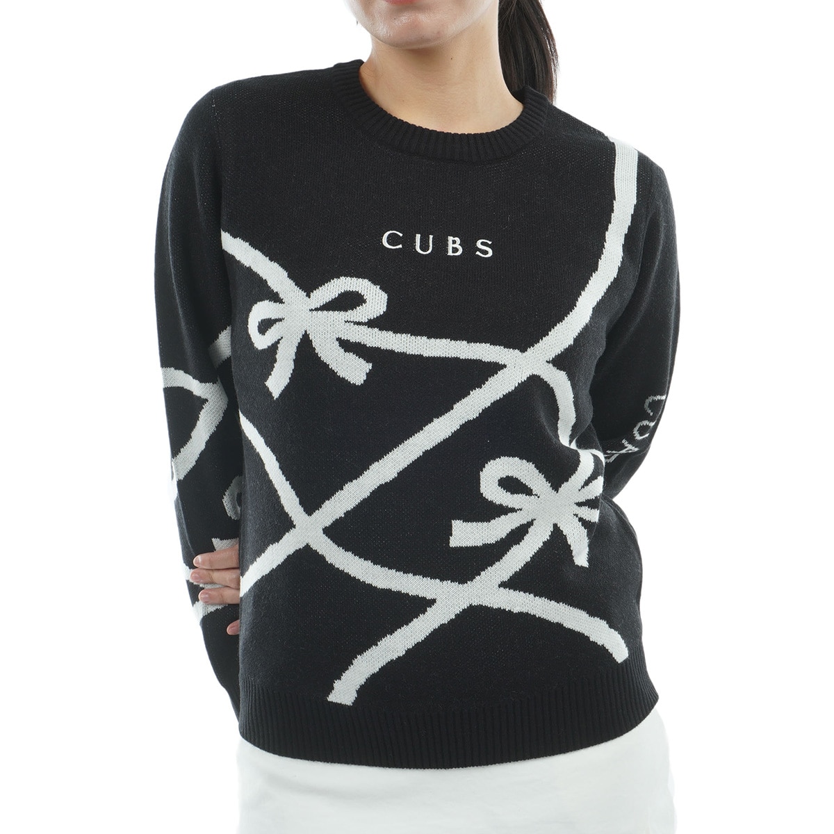 リボン柄ジャカードセーター レディス(中間着(セーター、トレーナー