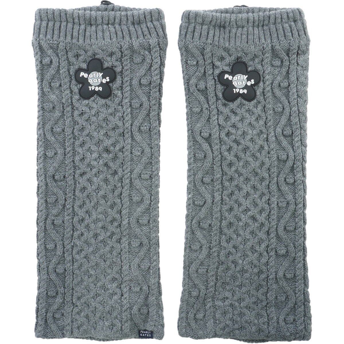 本日迄PEARLYGATESロゴ刺繍ワッペンレッグウォーマー超美品 フラワーワッペンアラン編みセーターレッグウォーマー レディス(その他