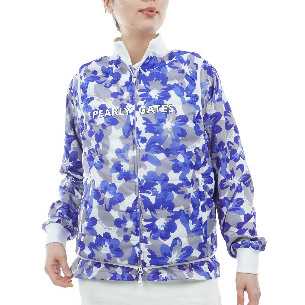 PEARLY GATES ウィンドブレーカー　花柄 PEARLY GATES パーリーゲイツ ナイロンパーカー ライトブルー×オレンジ