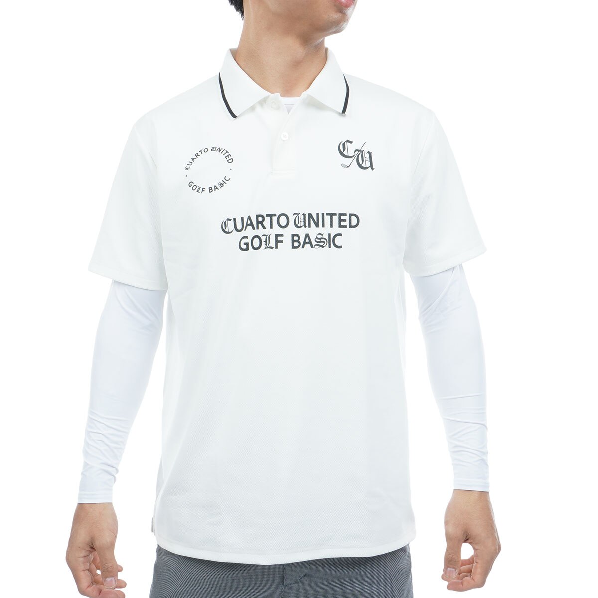 長袖インナーシャツ付き ストレッチ ロゴ半袖ポロシャツ(半袖シャツ