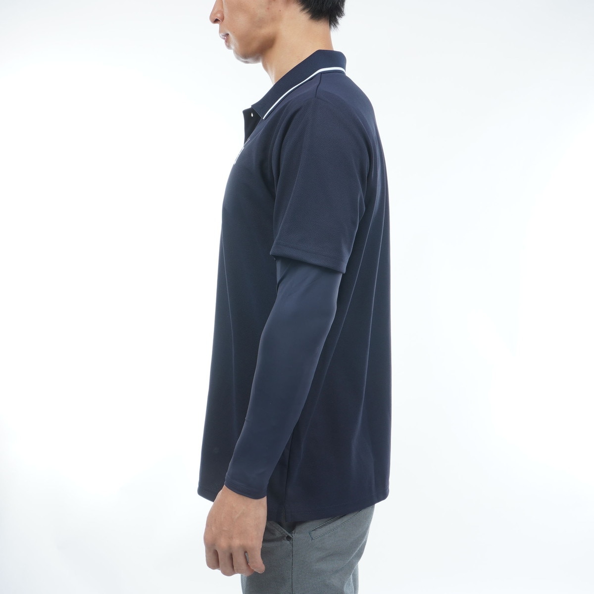 長袖インナーシャツ付き ストレッチ ロゴ半袖ポロシャツ(半袖シャツ