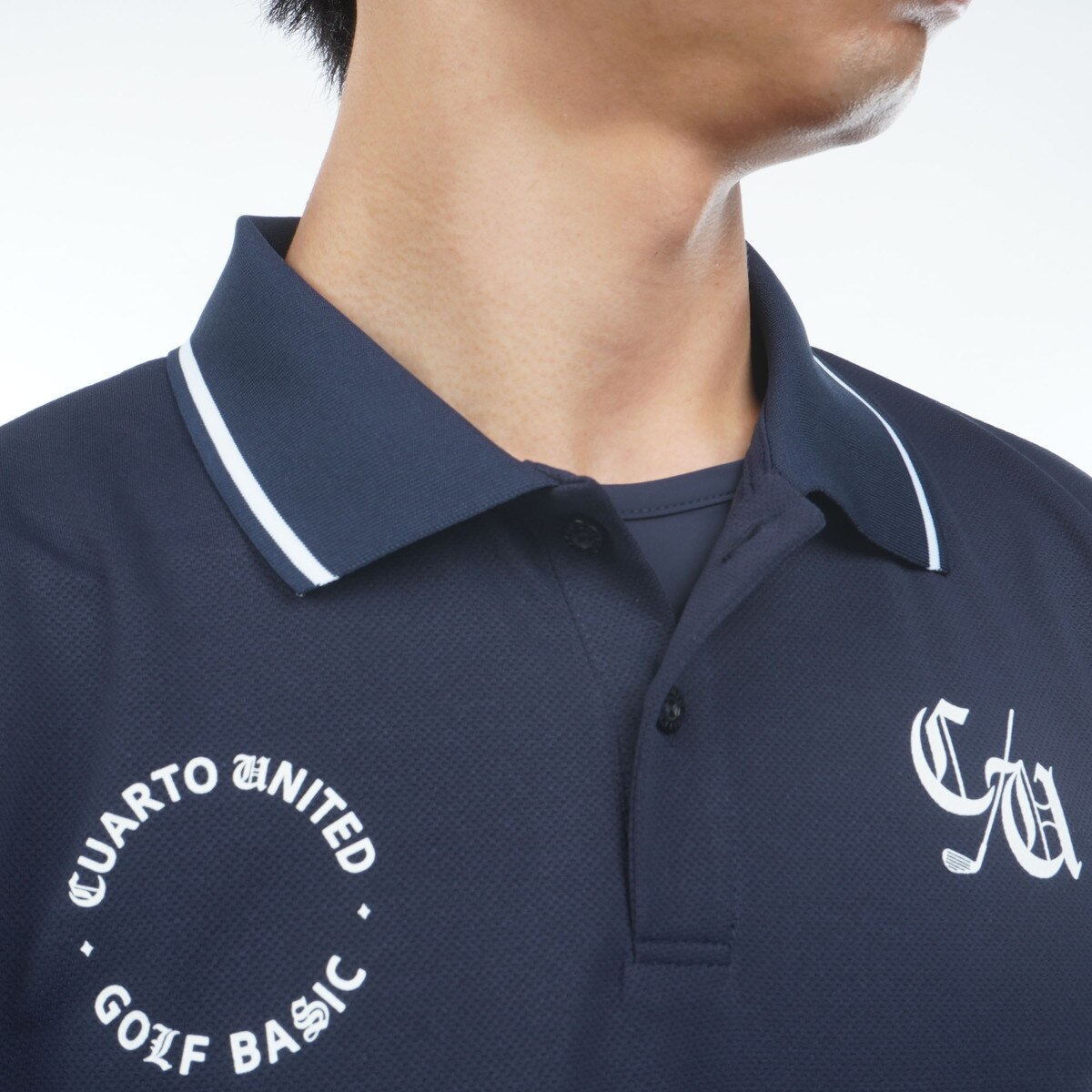 クアルトユナイテッド　CUARTO UNITED　長袖インナーシャツ付き ストレッチ ロゴ半袖ポロシャツ 長袖インナーシャツ付き ストレッチ ロゴ半袖ポロシャツ(半袖シャツ