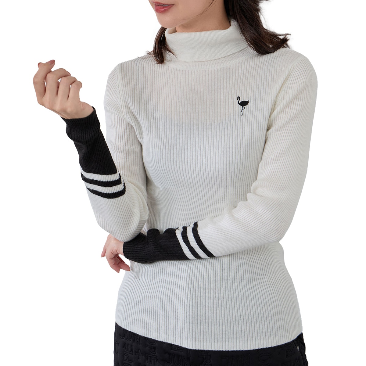 バイカラー切替リブタートルネックセーター レディス(中間着(セーター