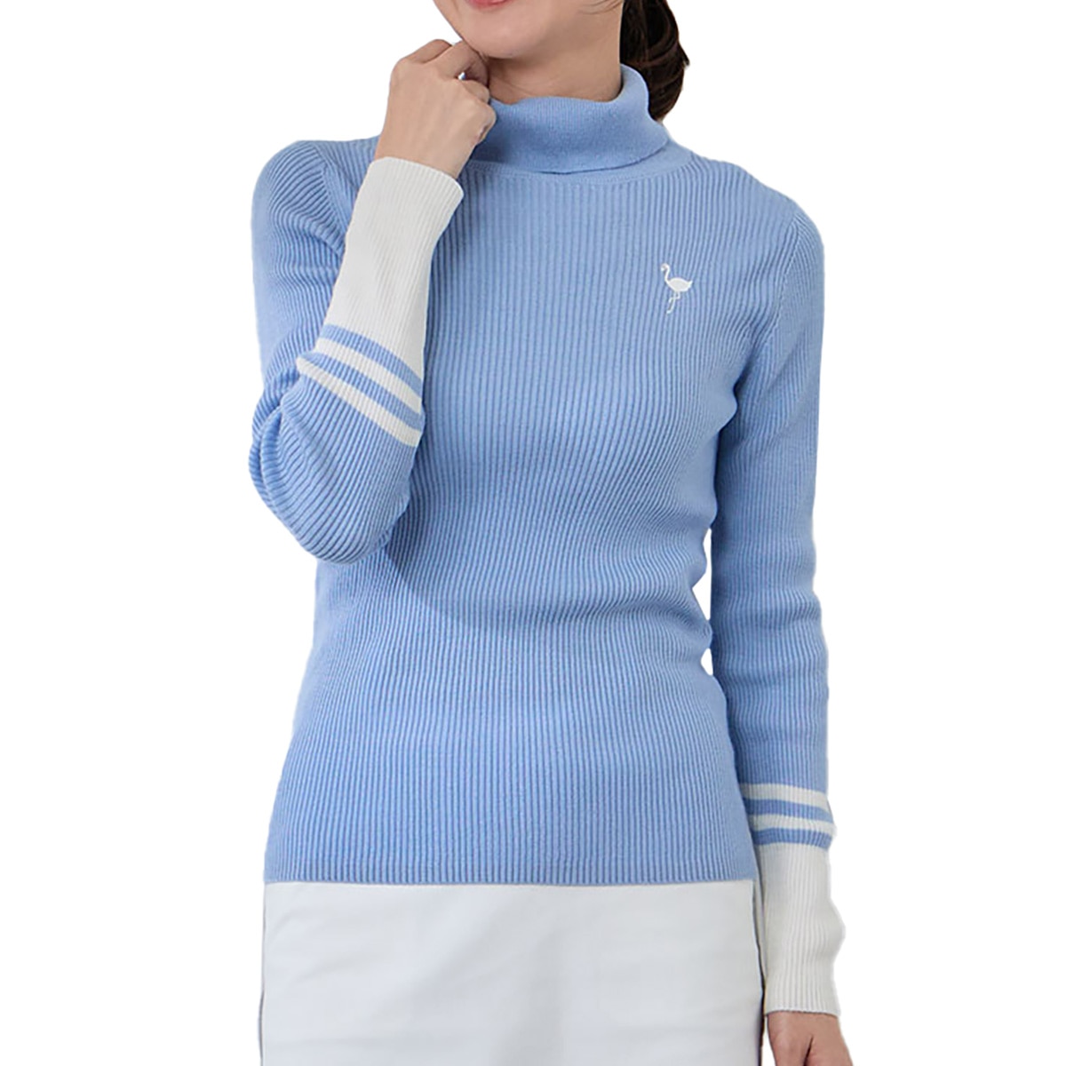 バイカラー切替リブタートルネックセーター レディス(中間着(セーター
