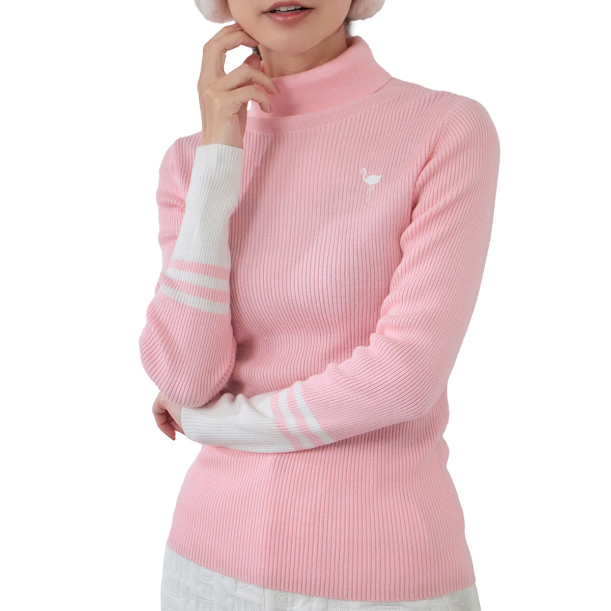 バイカラー切替リブタートルネックセーター レディス(中間着(セーター