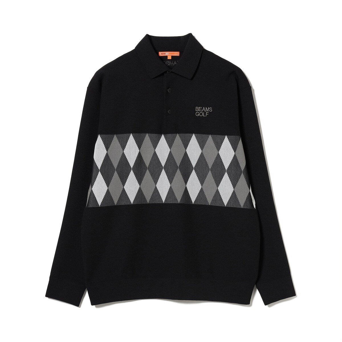 ORANGE LABEL アーガイル柄 ロングスリーブ ニットポロシャツ(中間着