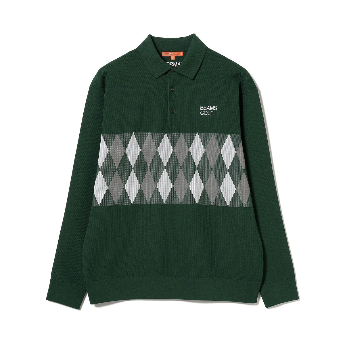 ORANGE LABEL アーガイル柄 ロングスリーブ ニットポロシャツ(中間着