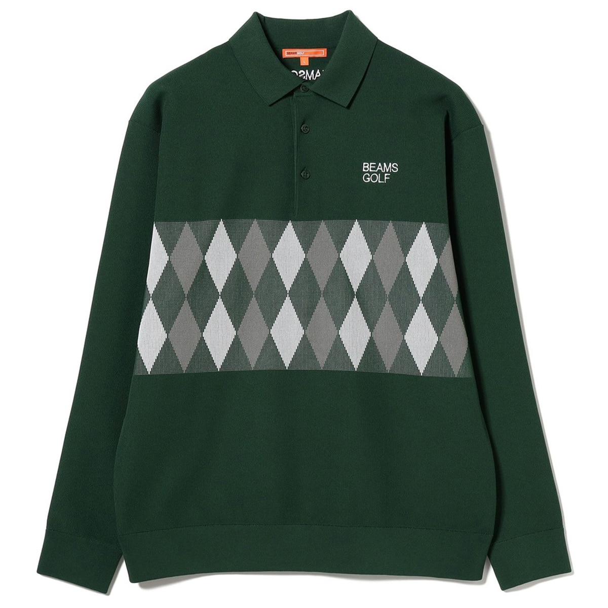 BEAMS GOLF ORANGE LABEL 長袖ポロシャツ ORANGE LABEL アーガイル柄 ロングスリーブ ニットポロシャツ(中間着