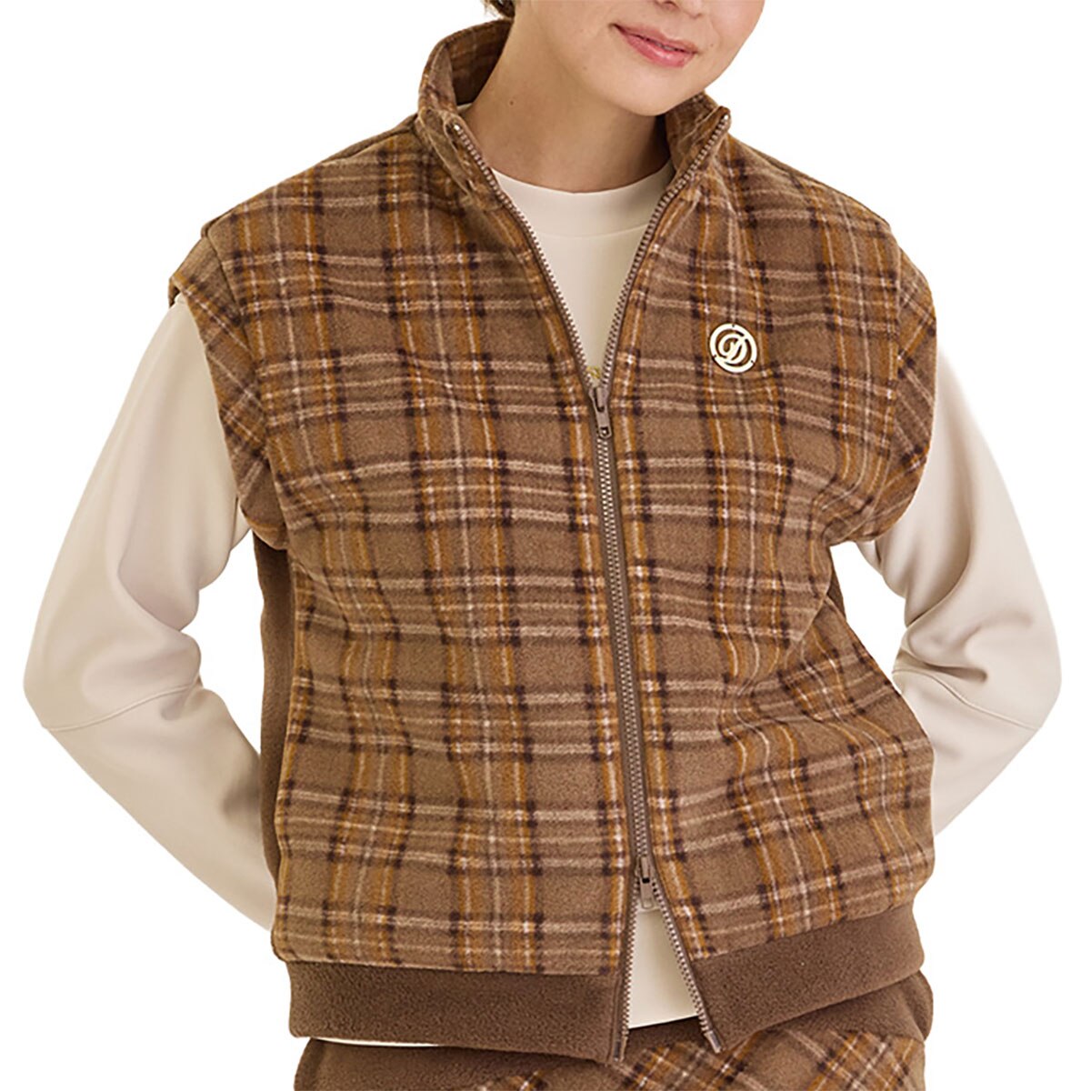 セットアップ対応 チェック柄フリースベスト レディス(ベスト)|DELSOL