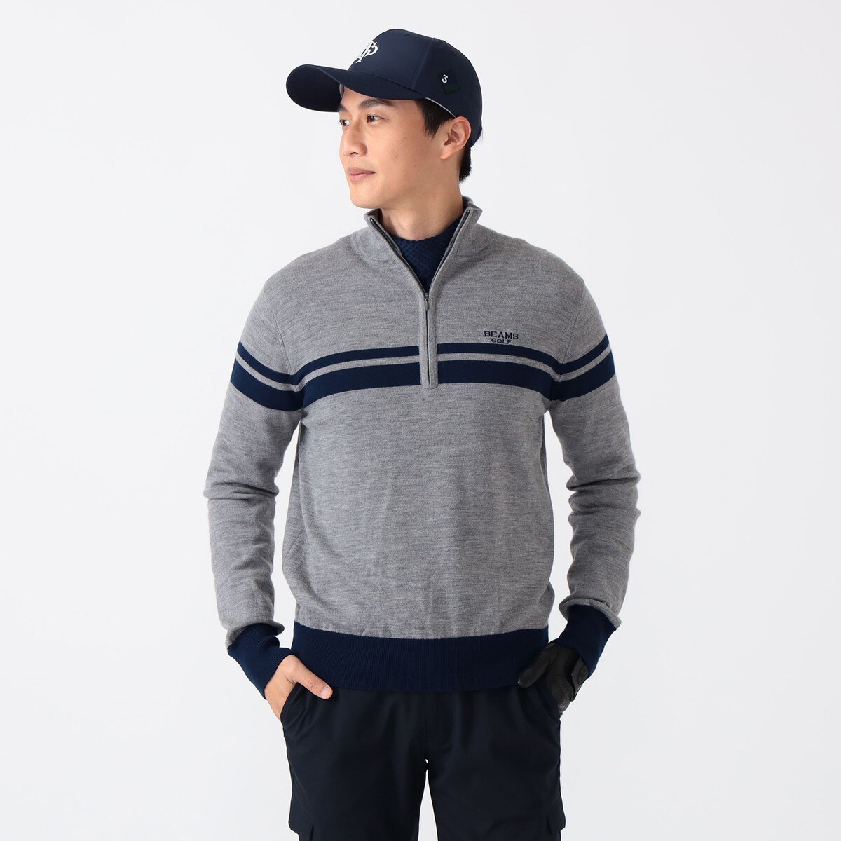 美品】ビームスゴルフ 防風タラッティセーター グレー M パープル