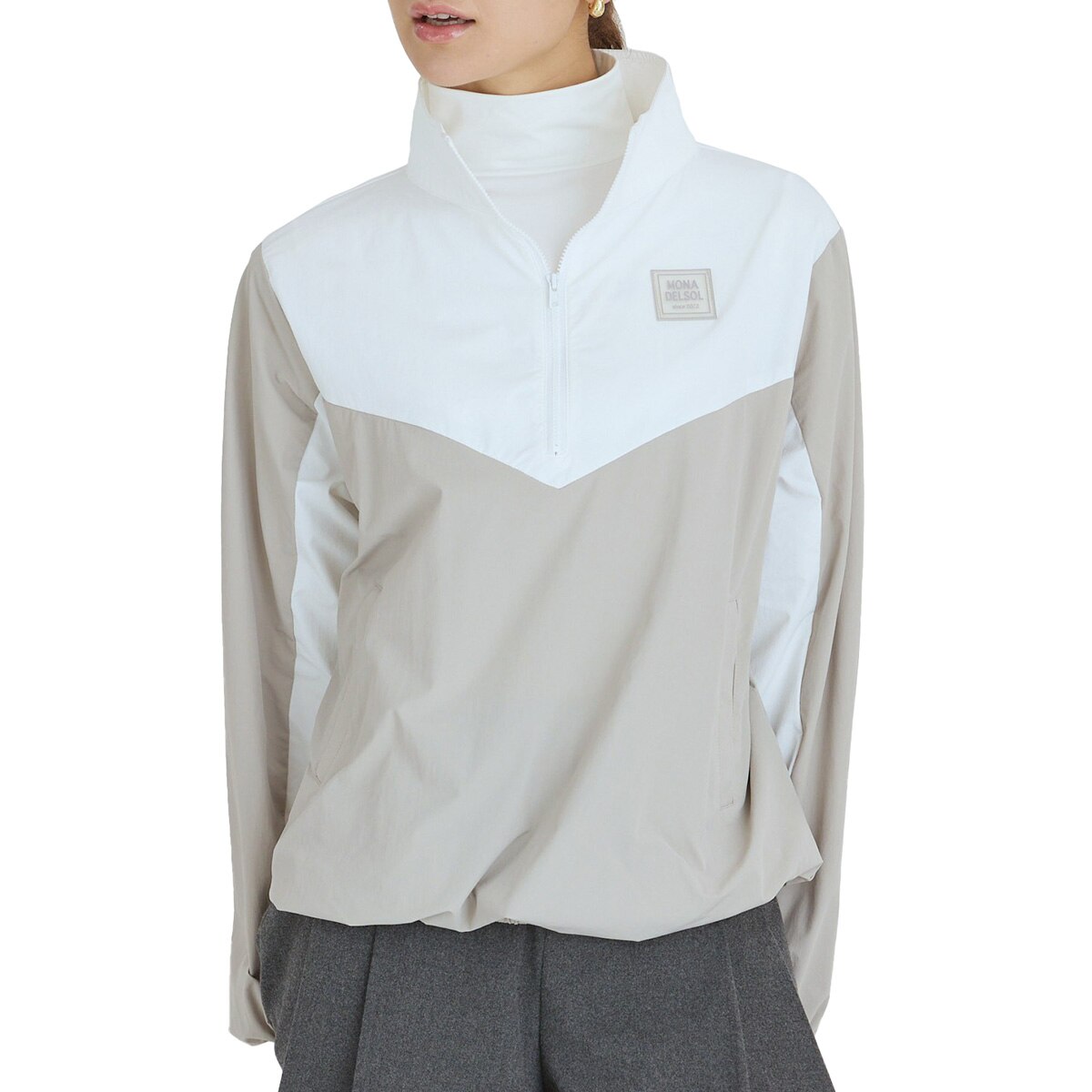 バイカラーバックプリントハーフジッププルオーバー レディス(中間着