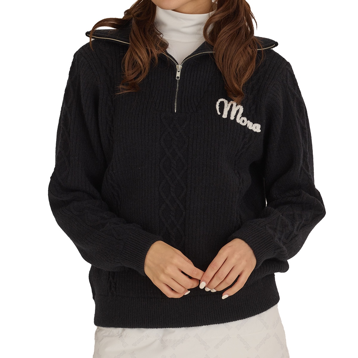 ハーフジップケーブルセーター レディス(中間着(セーター、トレーナー