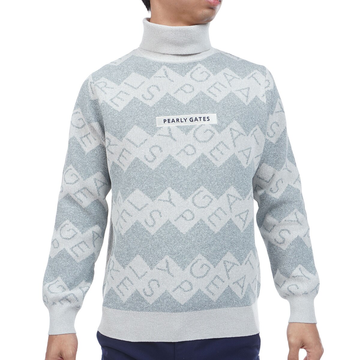 ダブルジャカードロゴギザボーダー柄タートルネックセーター(中間着