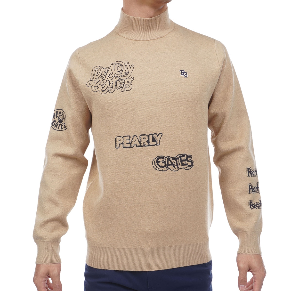 パーリゲイツハイネックセーター ダブルジャカード×ワッペン風ハイネックセーター(中間着(セーター