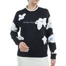 アラン柄×インターシャ ランダム編みフラワー柄丸首セーター