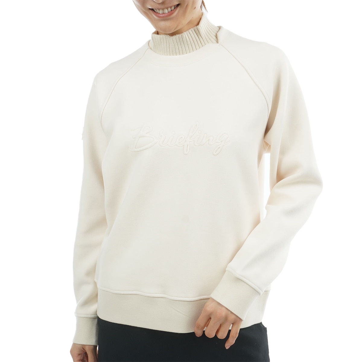 HOL ステッチロゴ フェイクレイヤード ハイネック長袖シャツ レディス