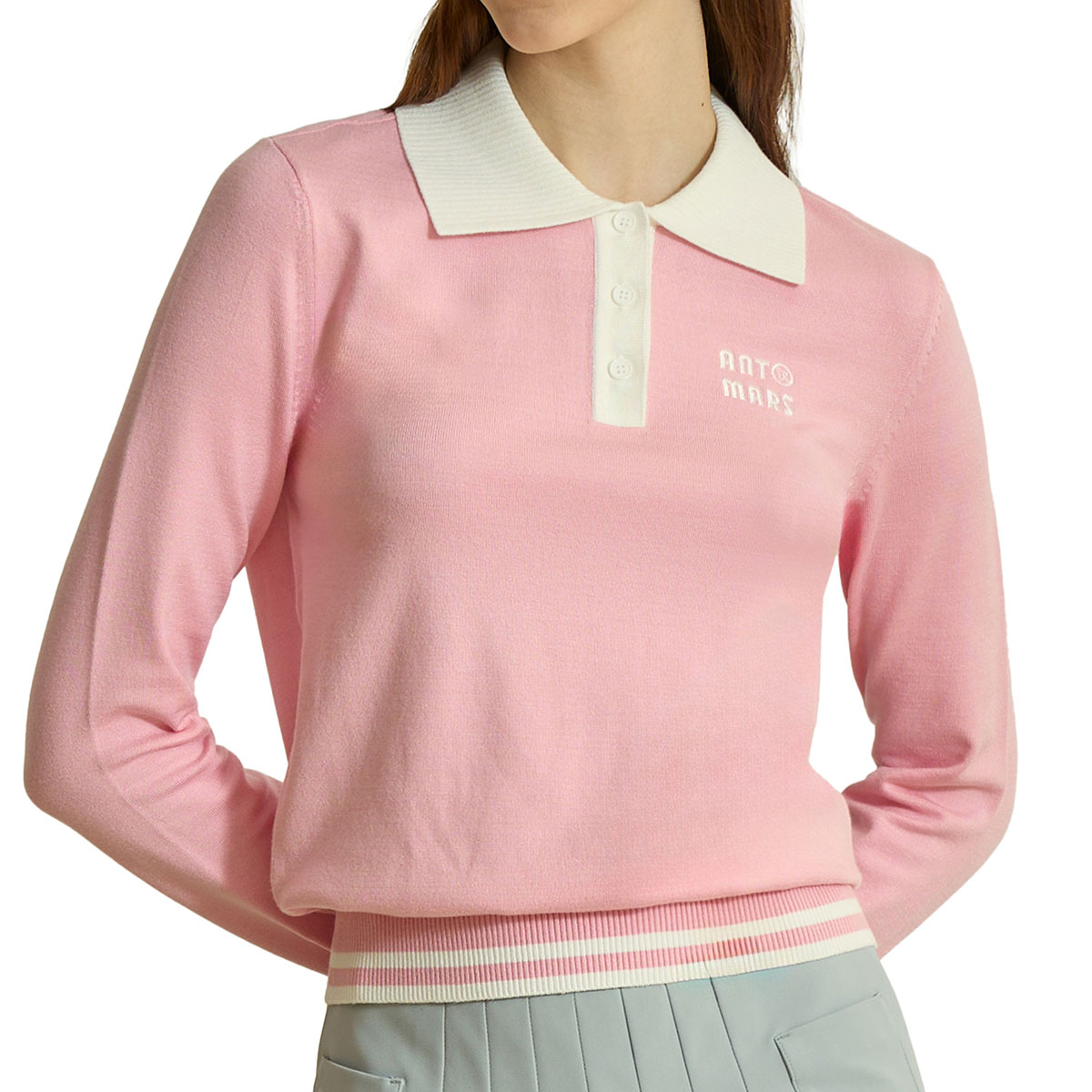 ワイドカラー 長袖ニットポロシャツ レディス(長袖シャツ・ポロシャツ