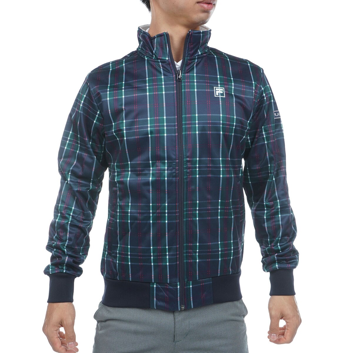 セール・アウトレット】ストレッチ チェック柄 ボンディングブルゾン