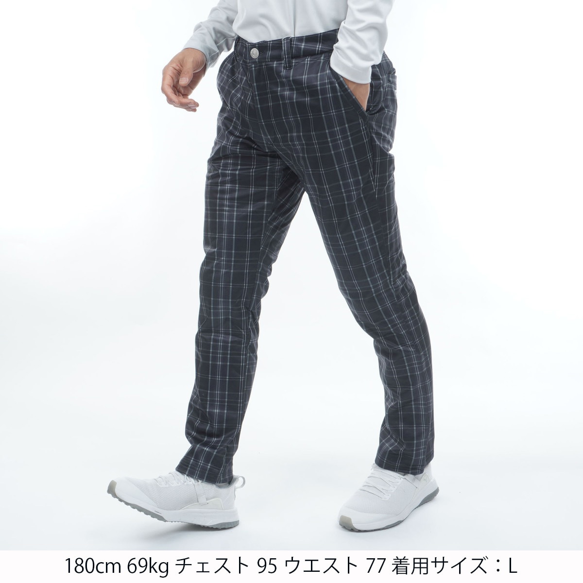 アウトレット】ストレッチ チェック柄 ボンディングパンツ(ロング