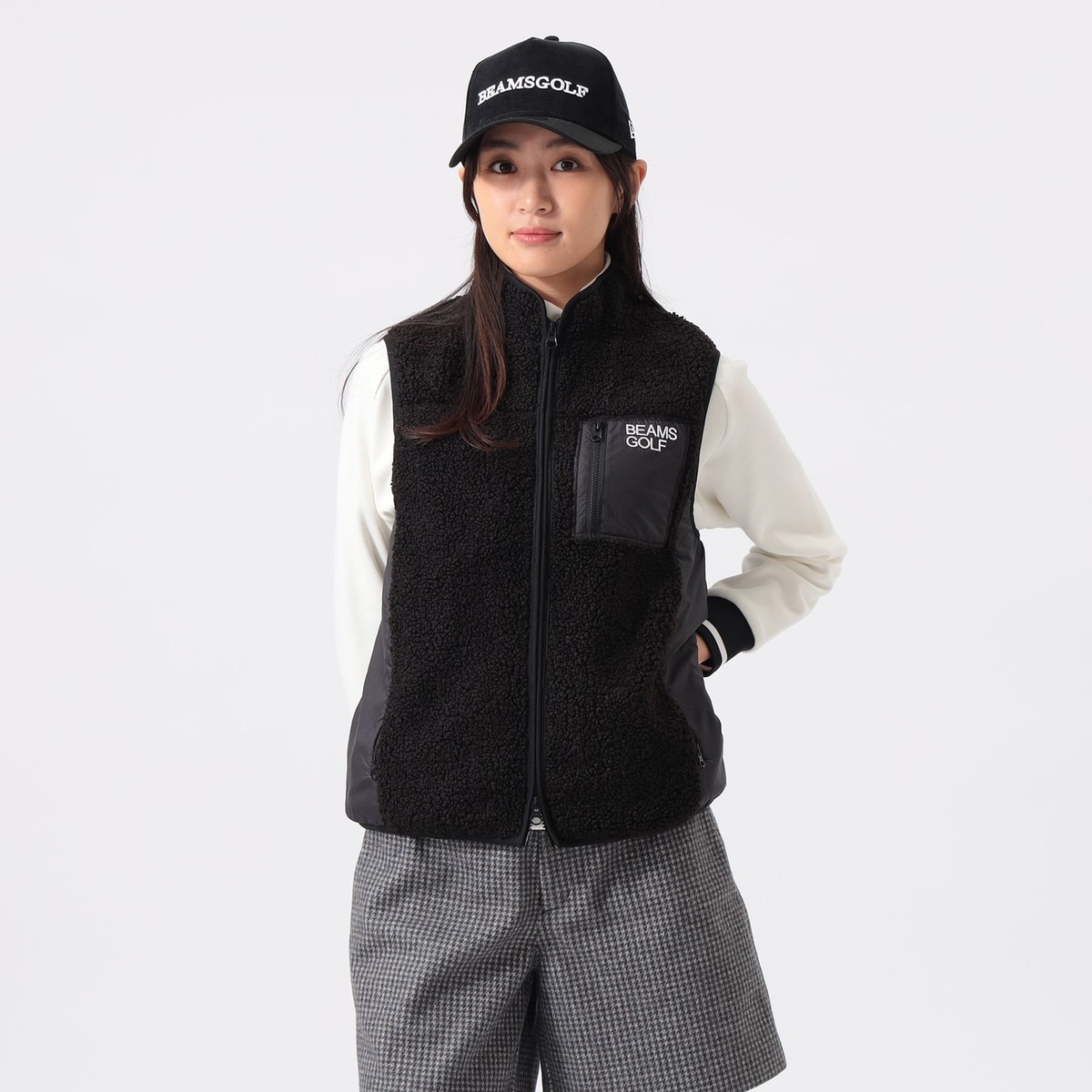 ORANGE LABEL 切り替え フェイクファー ボアベスト レディス(ベスト