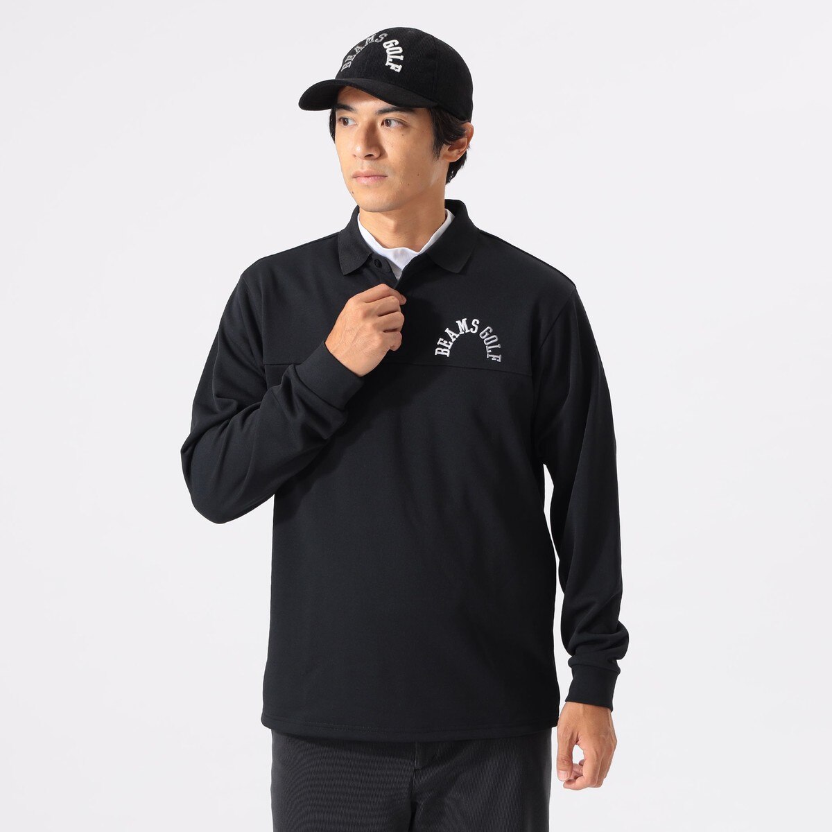 ORANGE LABEL アーチロゴ 切替え ストレッチ 長袖ポロシャツ(UVカット