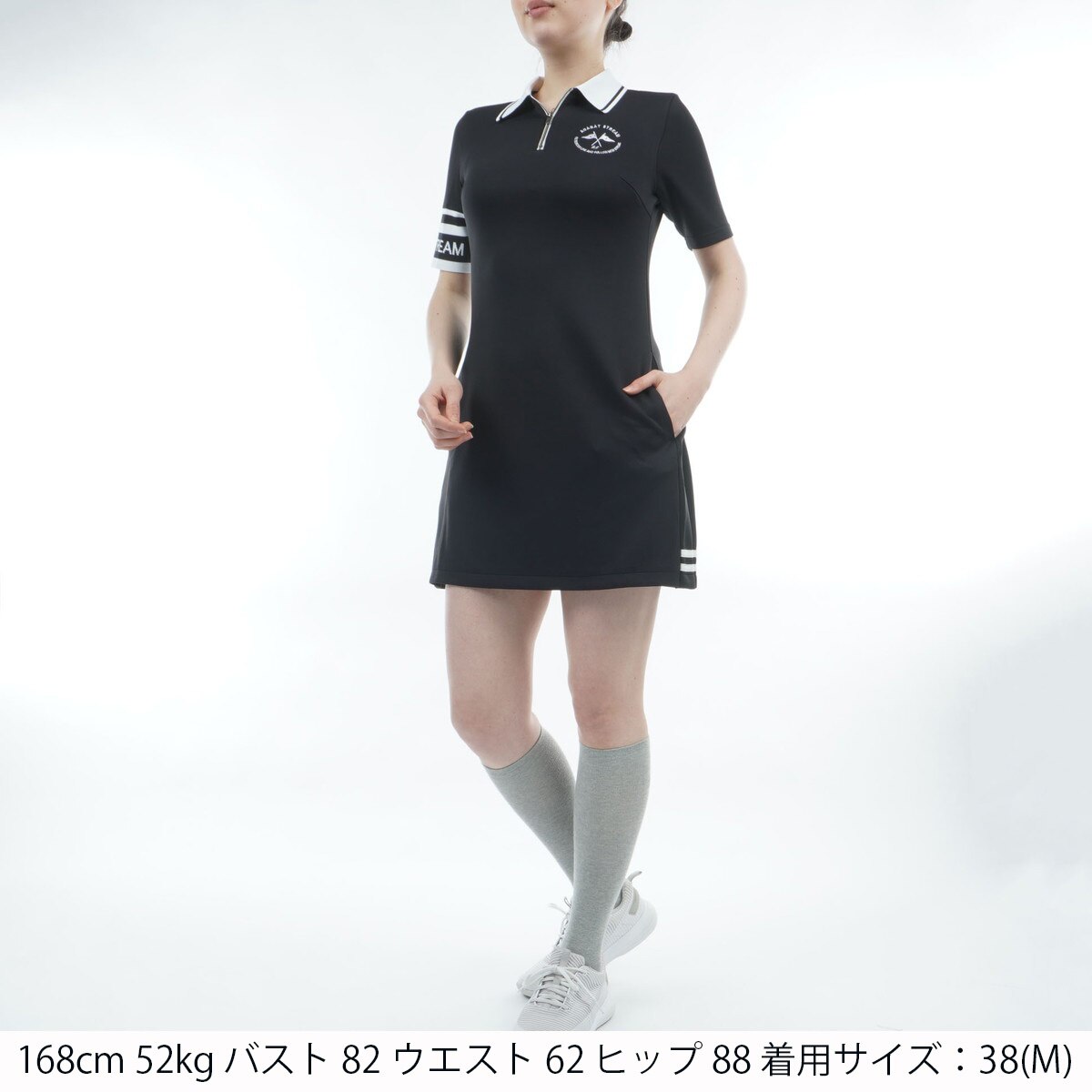 ストレッチ バックプリーツポロワンピース レディス(ワンピース