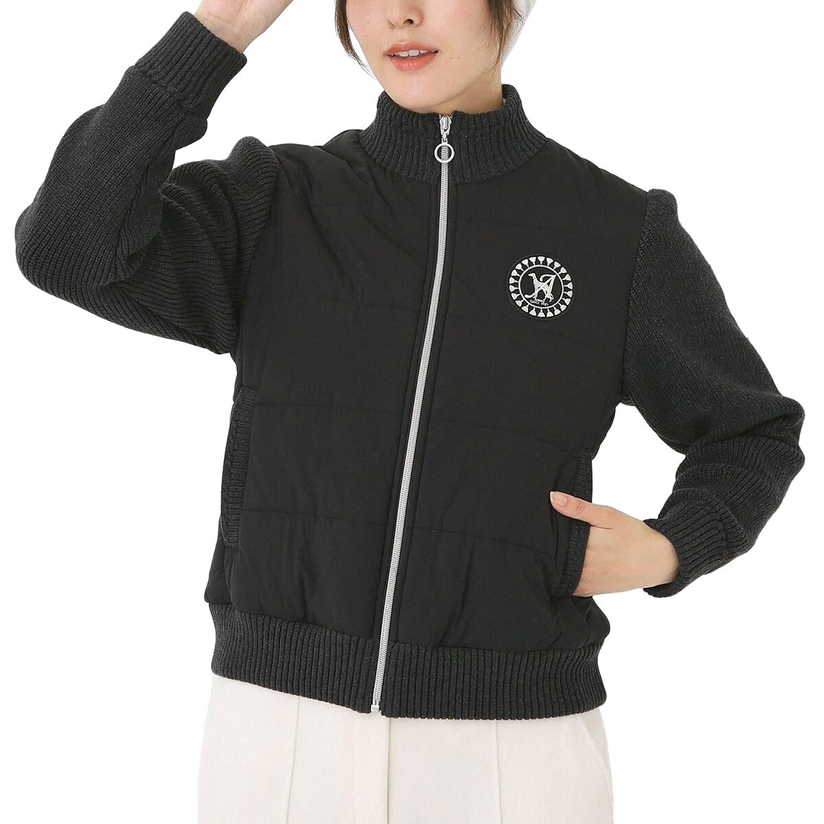 ストレッチ ニットコンビパデットブルゾン レディス(アウター(ブルゾン