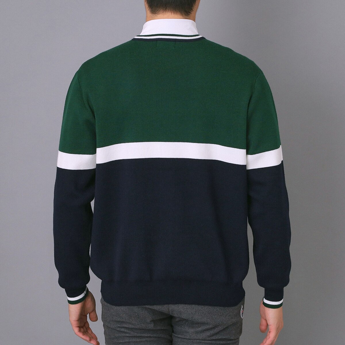 ストレッチ トリコロールクルーネックセーター(中間着(セーター