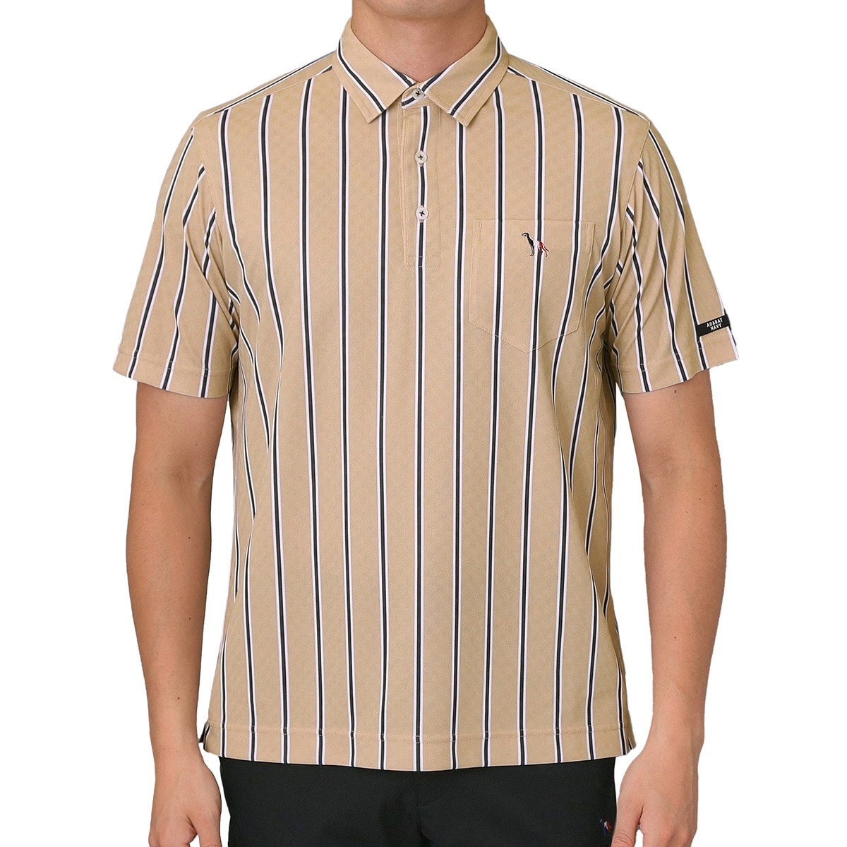 吸水速乾 UVカット ワインシャンブレーストライプ半袖ポロシャツ(半袖