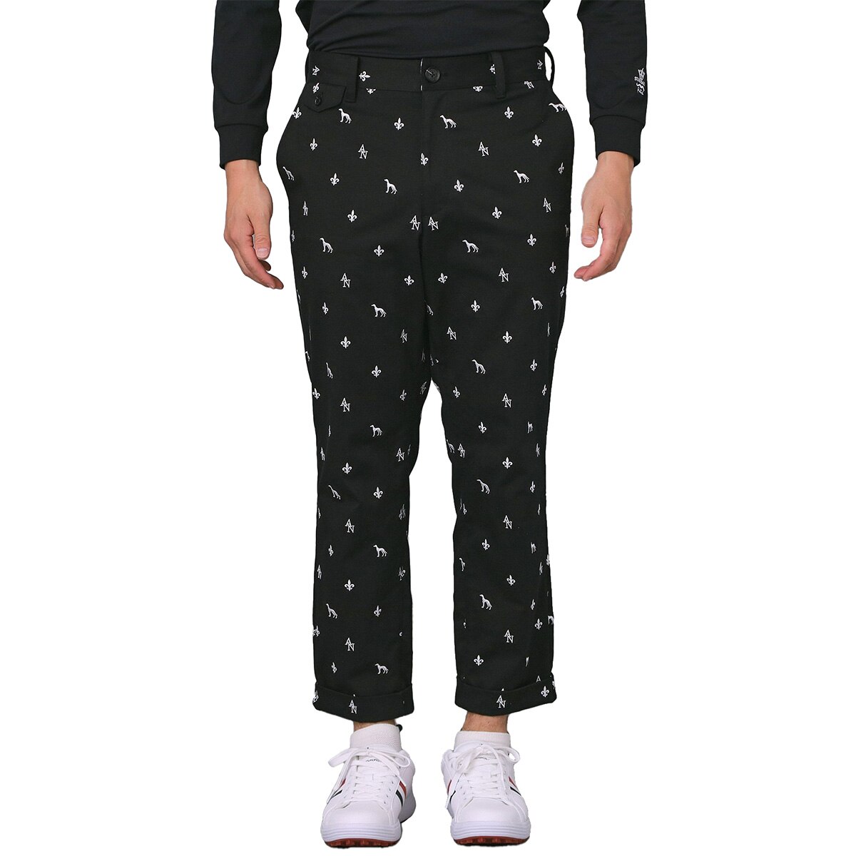 ストレッチ エンブロイダリーモノグラムクロップドパンツ(ロングパンツ