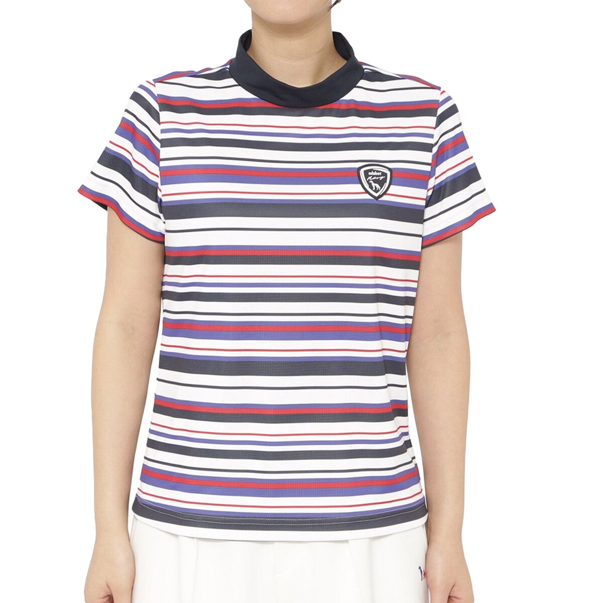 ストレッチ 吸水速乾 接触冷感 マルチボーダーモックネック半袖Tシャツ