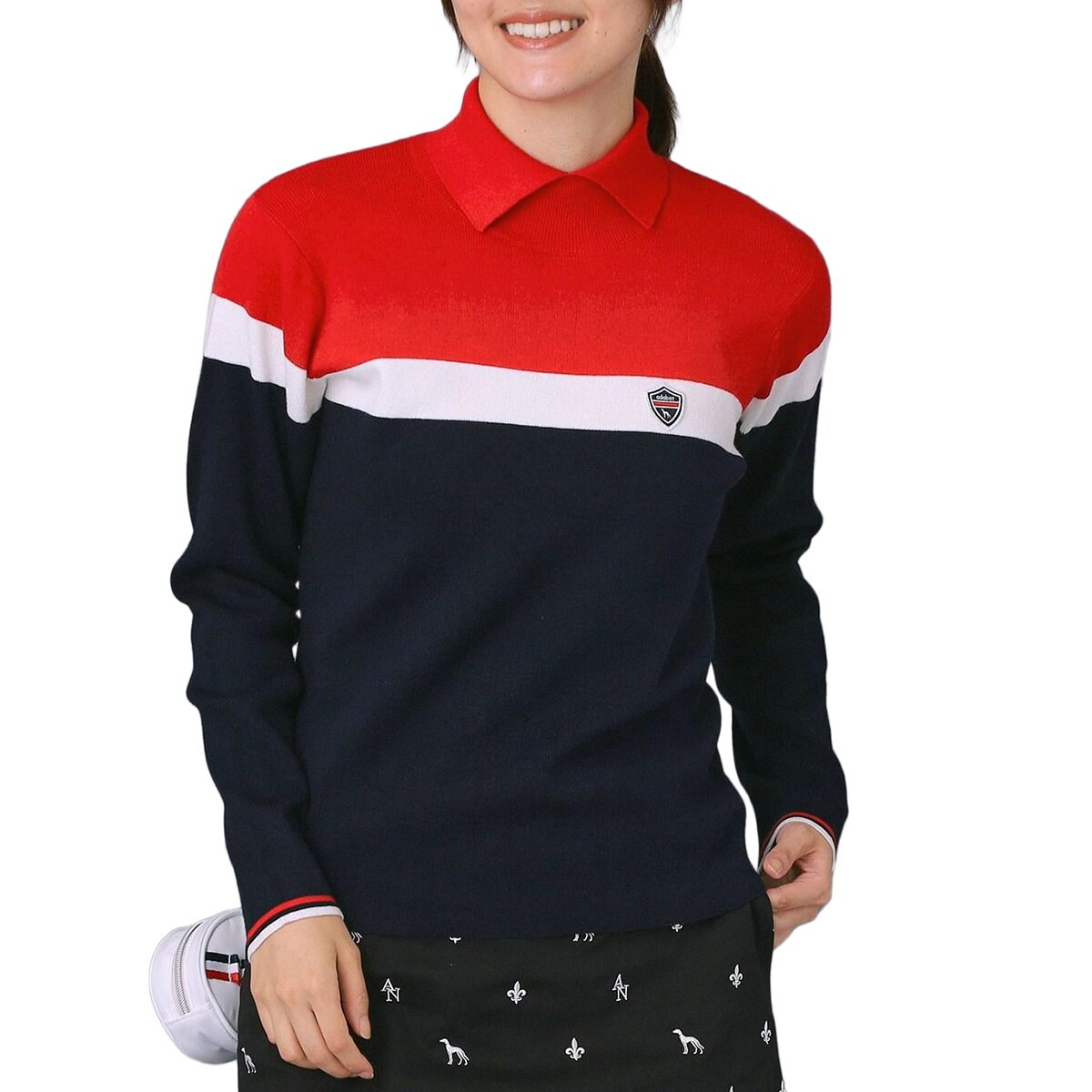 アダバットネイビー　ADABAT NAVY　トリコロールスプリットカラーセーター　レディス トリコロールスプリットカラーセーター レディス(中間着(セーター