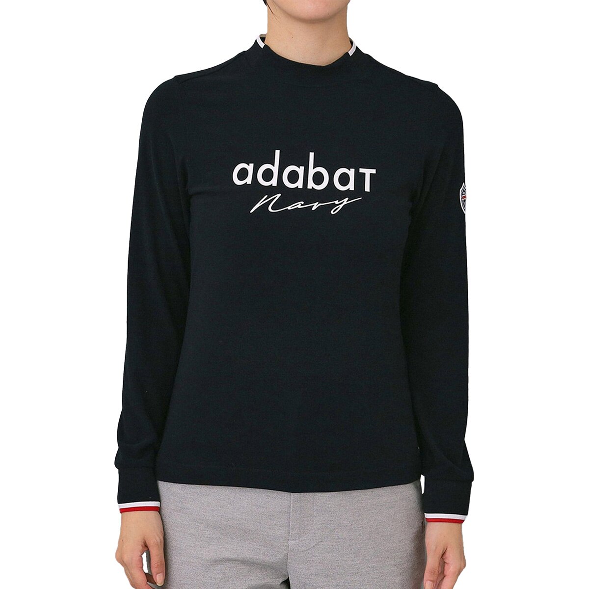 adabat 長袖カットソー　サイズＩ ストレッチ 吸湿発熱 サーモスムースモック長袖Tシャツ レディス(長袖