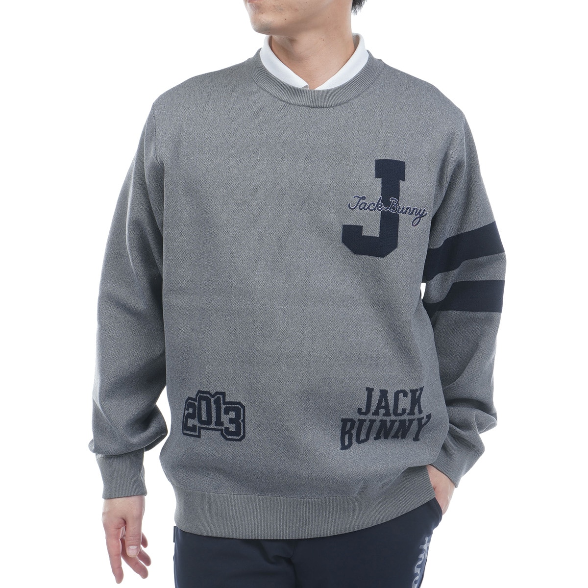 ジャックバニー Jack Bunny グレーセーター メンズ 5 ゴルフウェア カレッジロゴジャカード プルオーバーセーター(中間着(セーター