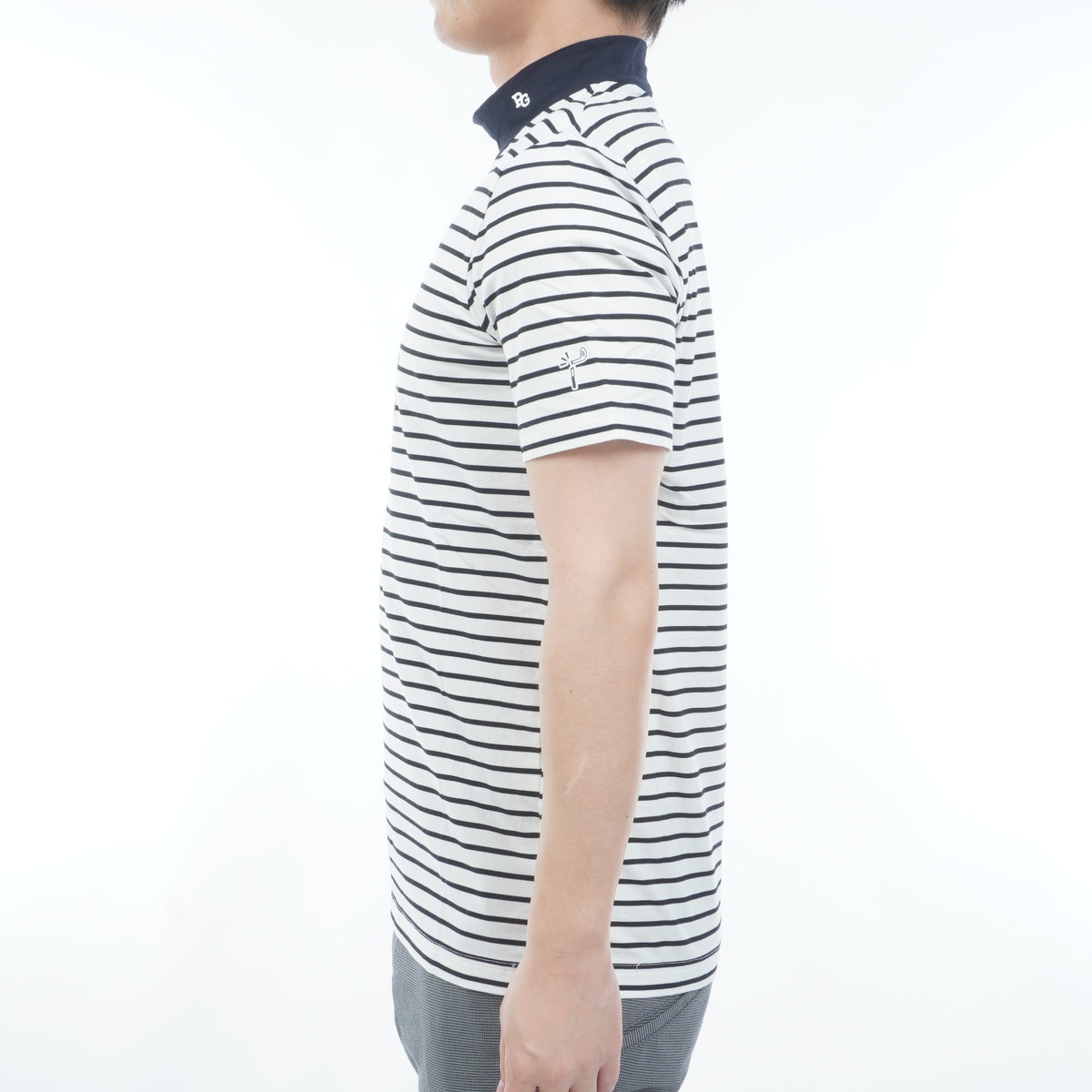 ボーダー柄 ベア鹿の子 モックネック半袖シャツ(半袖シャツ