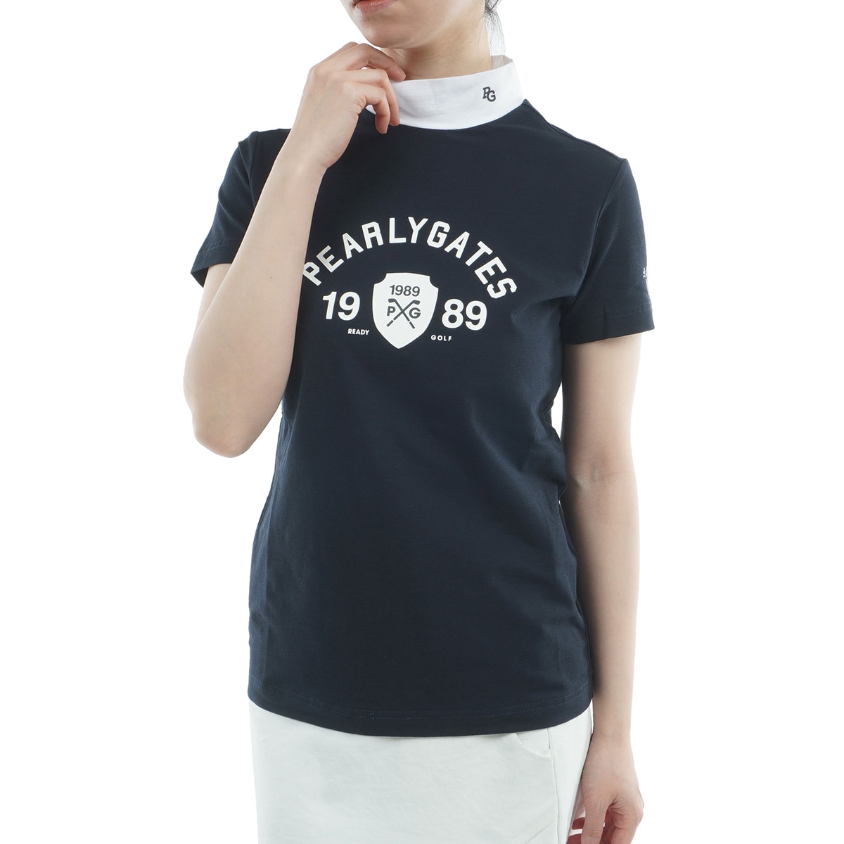 タグ付未使用！PEARLY GATES 半袖モックネックシャツ　サイズ1 ベア鹿の子 モックネック半袖シャツ レディス(半袖シャツ・ポロシャツ